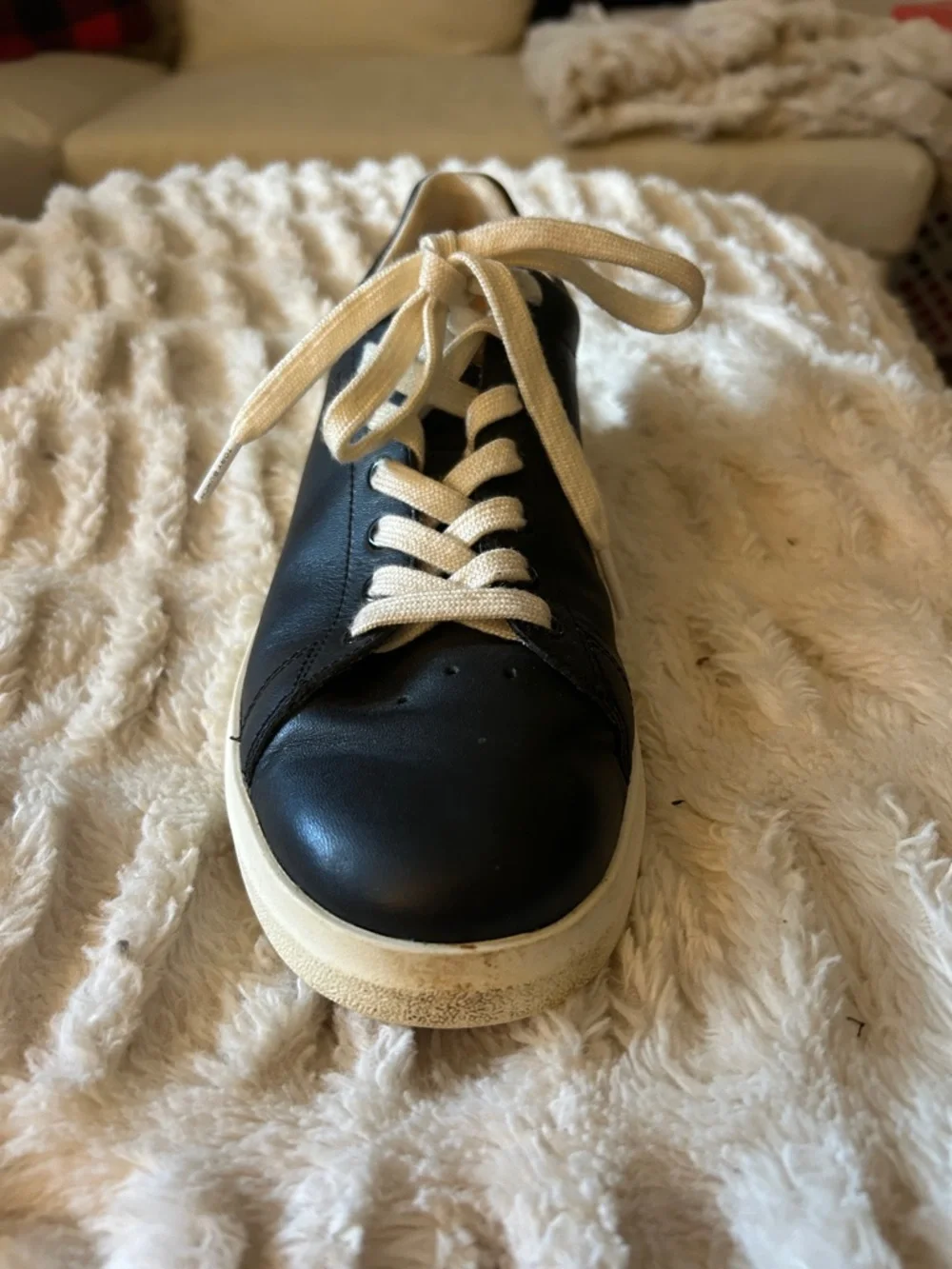 Tory Burch Black Leather Low-Top Sneakers with Cream Accents, Size 8, EUC